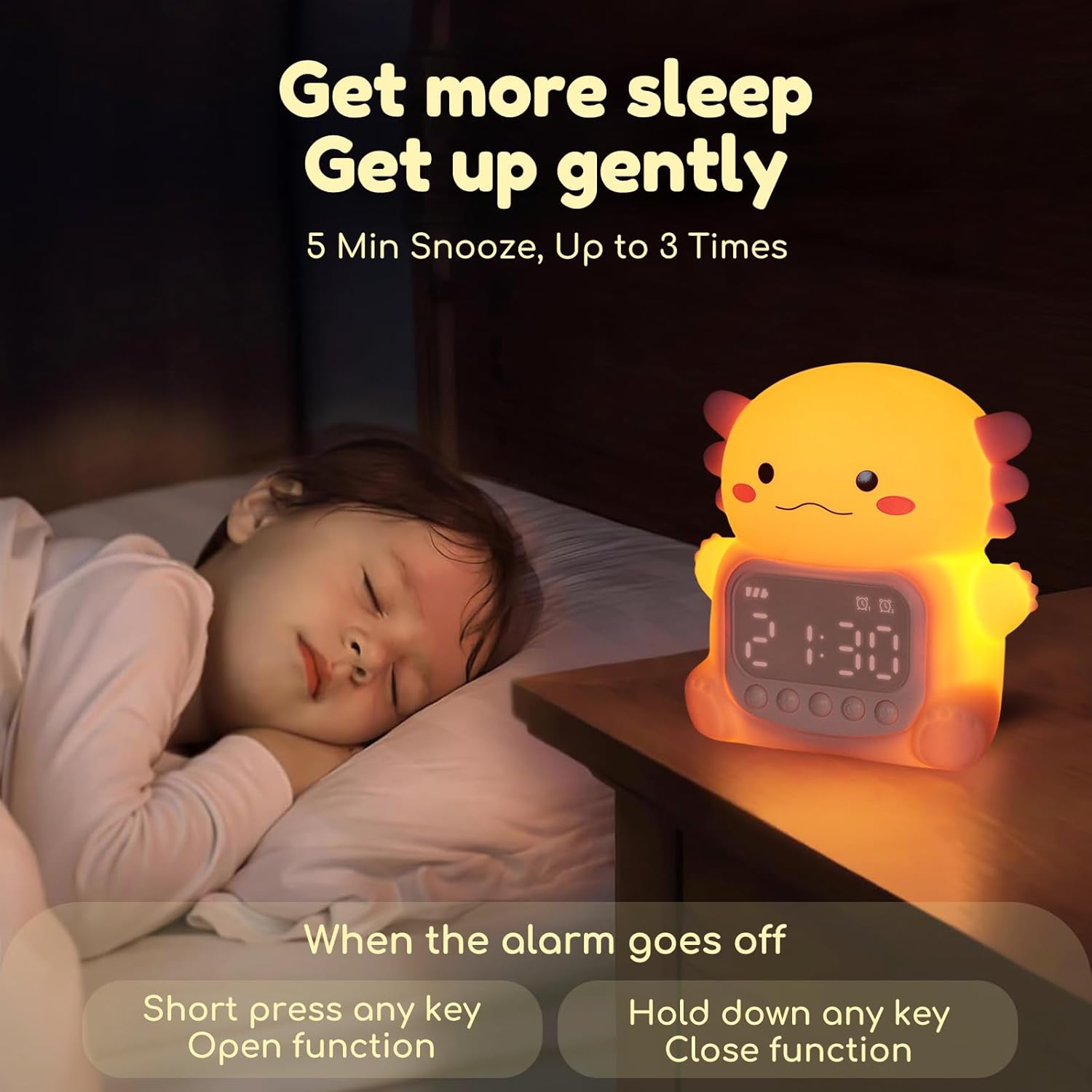 Axolotl Alarm Clock with Night Light for Kids 1