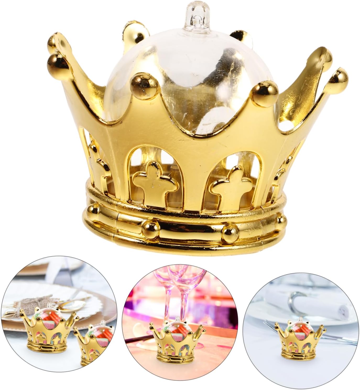 Wakauto 12pcs Gold Silver Wedding Candy Box Fillable Crown Dome