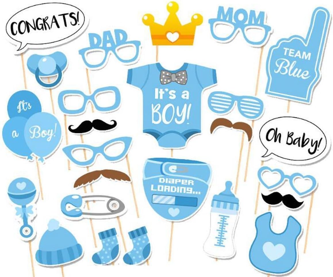 LASLU Its A Boy Photo Booth Props Kit on Sticks Set of 25pcs