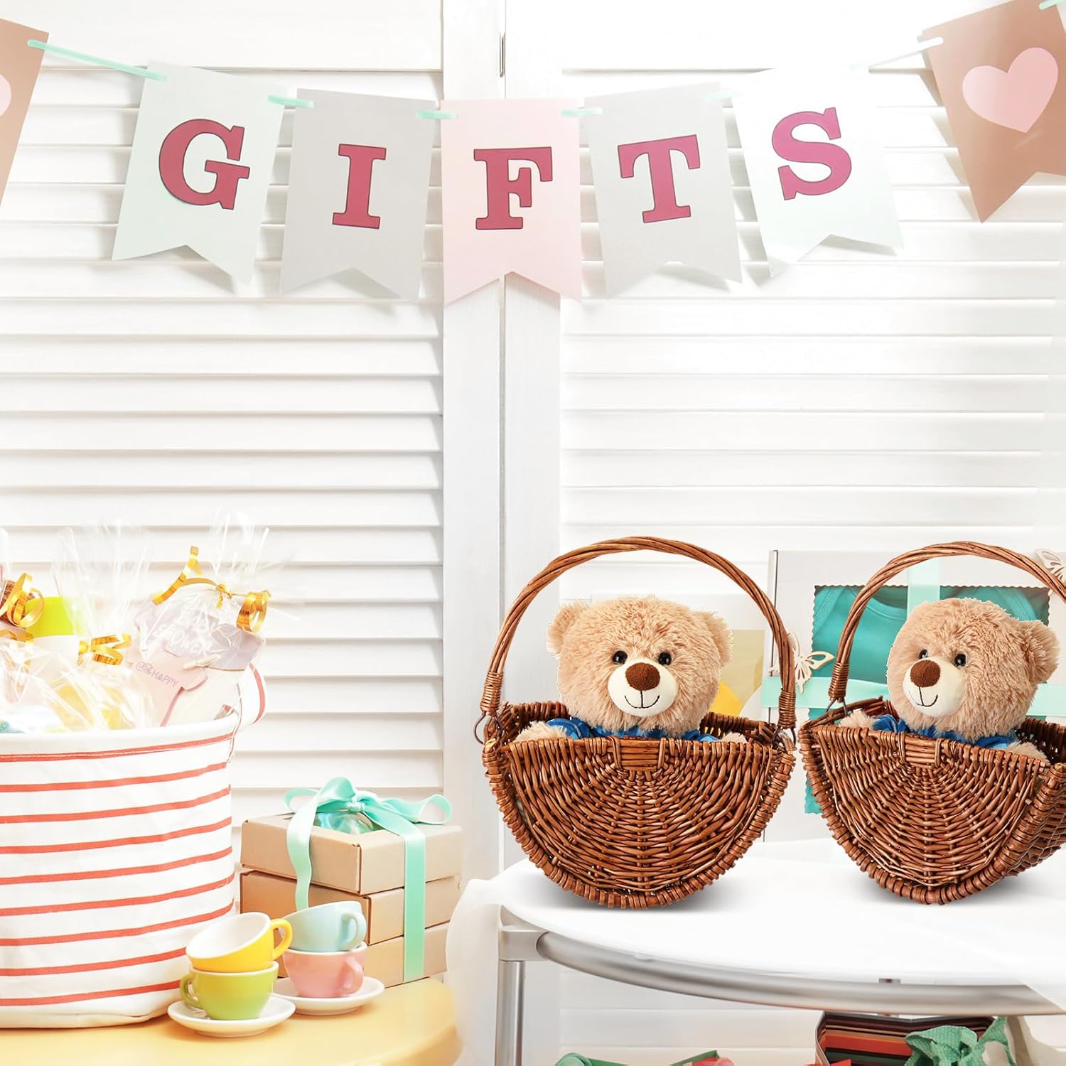 2 Pcs Dark Wicker Flower Girl Baskets with Handles