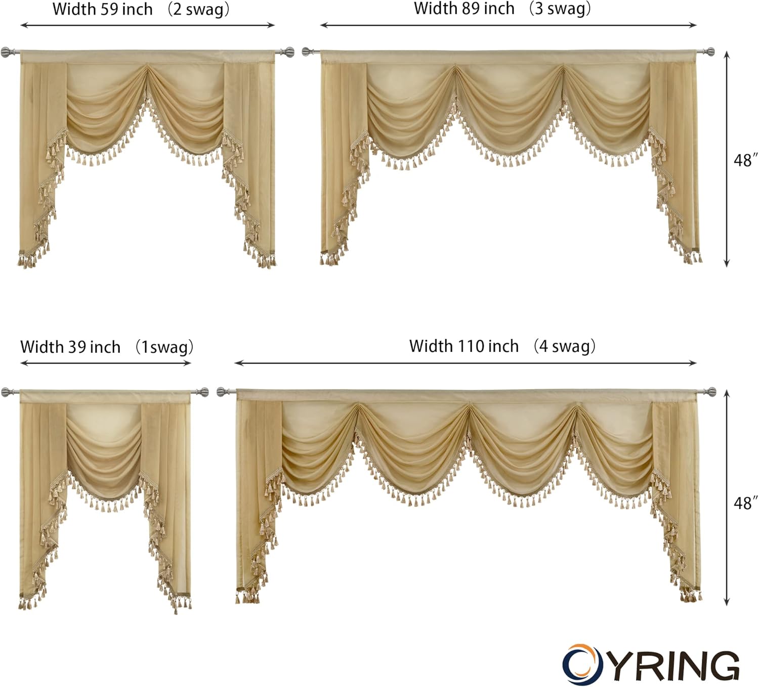 Waterfall Sheer Curtain Valance with Tassels for Bedroom and Living Room