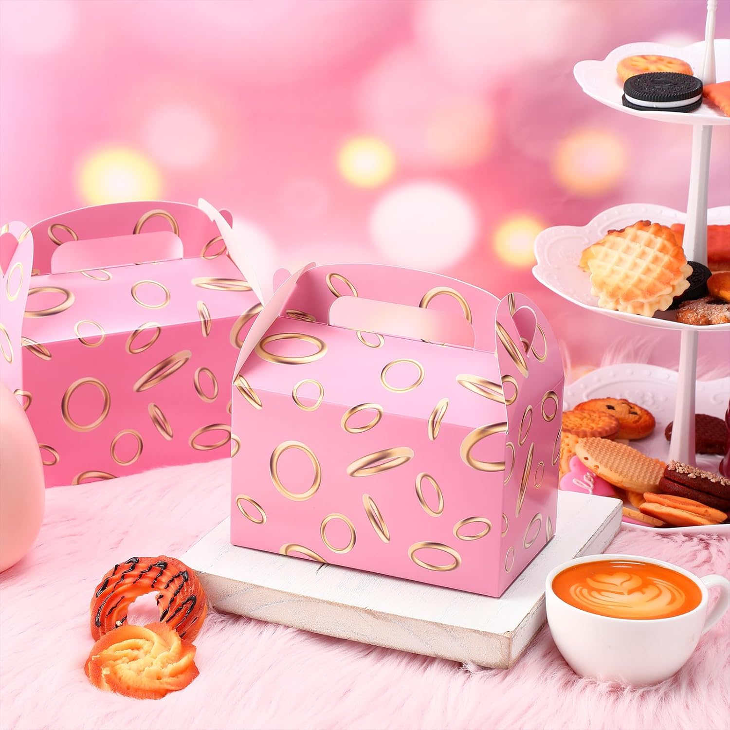 Marspark 24 Pack Pink Gold Ring Party Favor Boxes