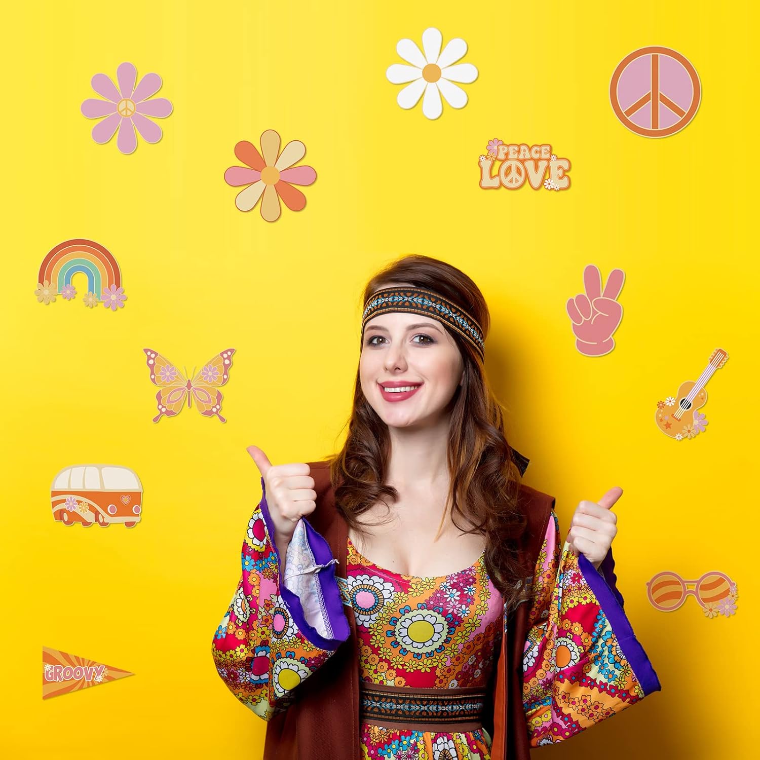 Colarr 60 Pieces Groovy Retro Hippie Party Cutouts