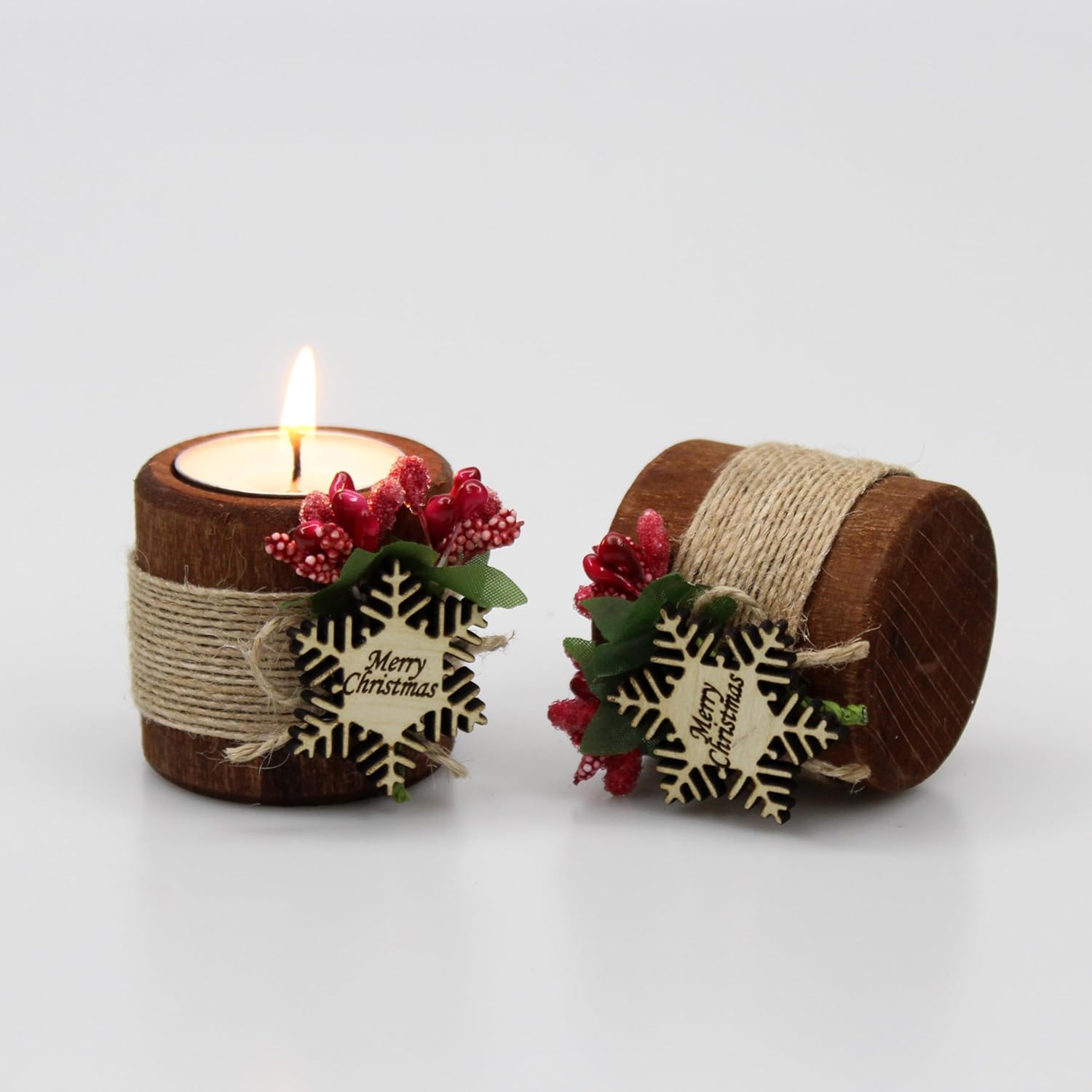10PCS Handmade Wooden Christmas Candle Holder with Snowflake Design