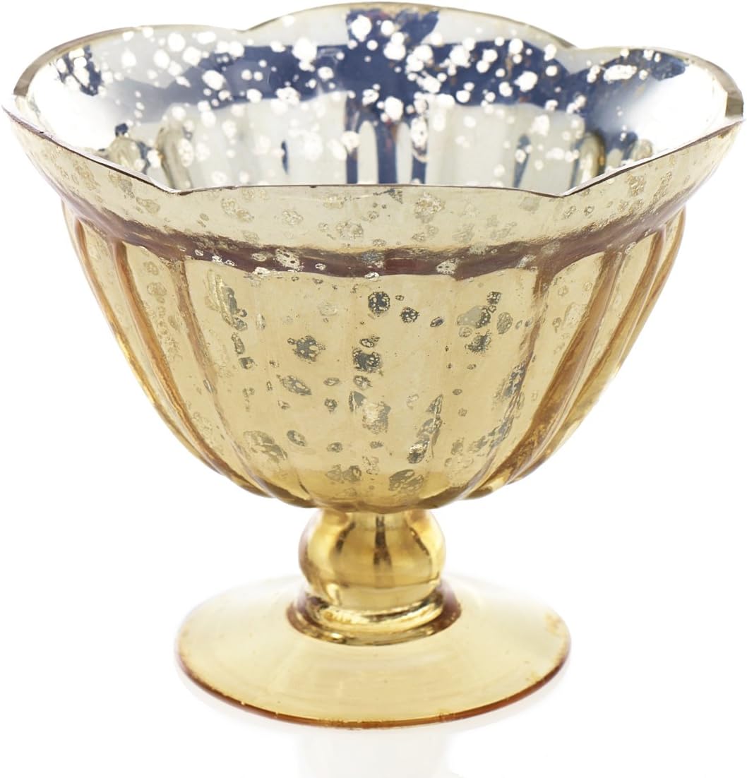 Mercury Glass Compote with Pedestal Base Gold