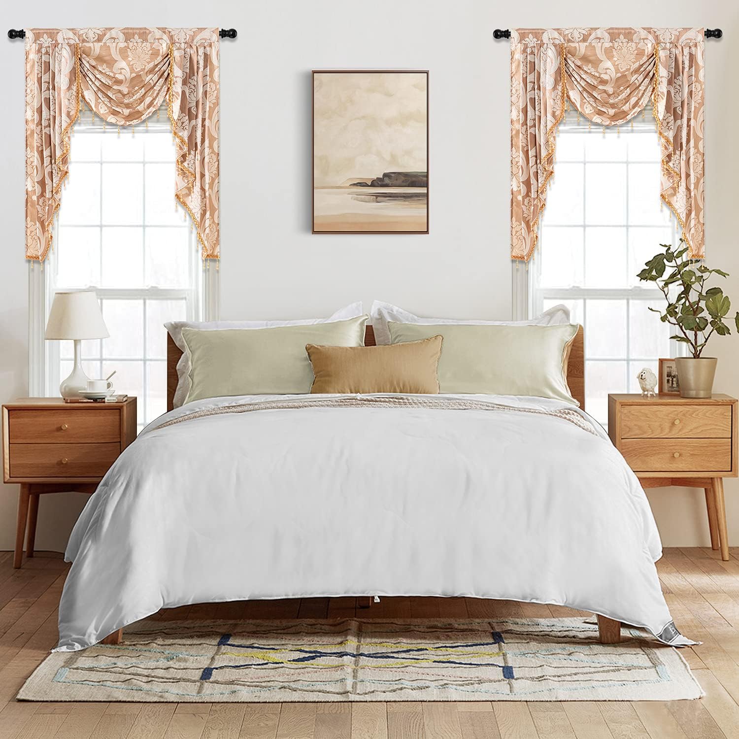 NAPEARL Beige Waterfall Valance for Living Room