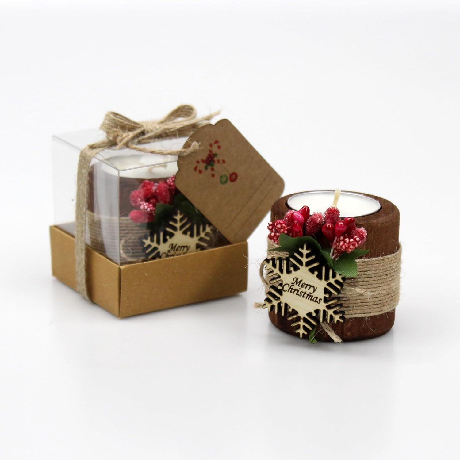 10PCS Handmade Wooden Christmas Candle Holder with Snowflake Design