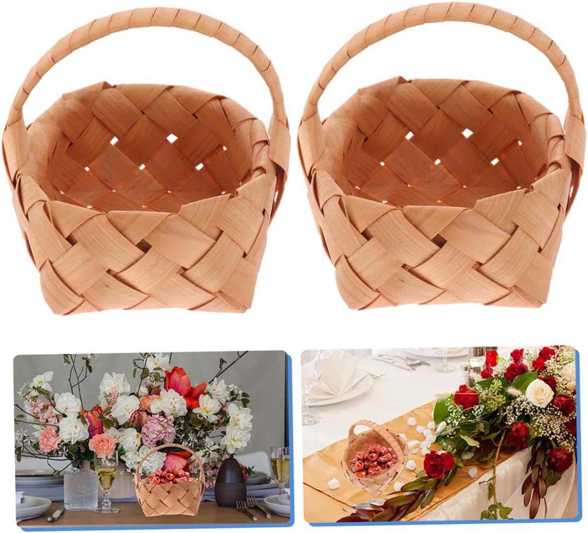 Handheld Wedding Bouquet Basket Set 4pcs Mini Wicker Rattan Baskets