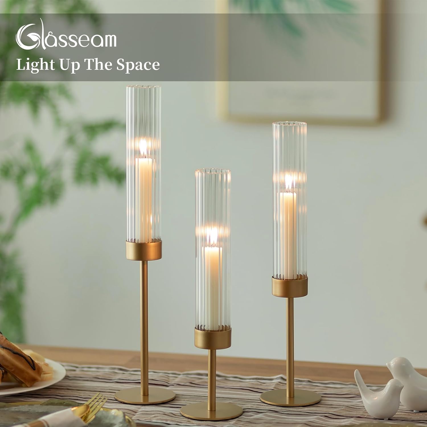 Glasseam Gold Taper Candle Holder Set of 3