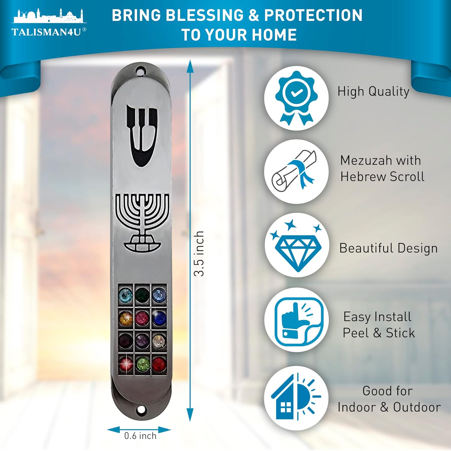 Pewter Mezuzah with Scroll and Hoshen Design
