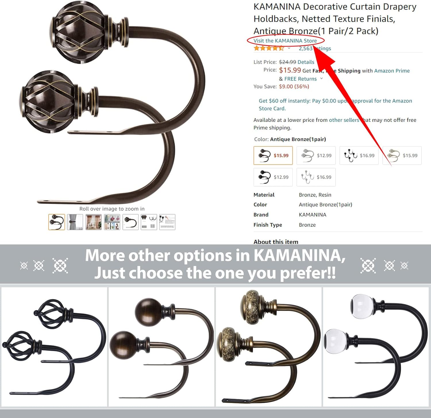 KAMANINA Decorative Curtain Holdbacks Antique Bronze 1 Pair 2 Pack
