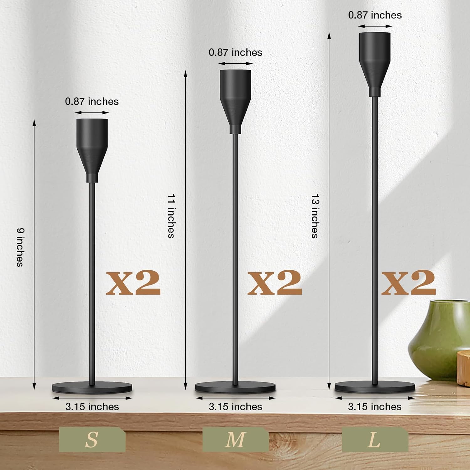 Matte Black Candlestick Holders Set of 6
