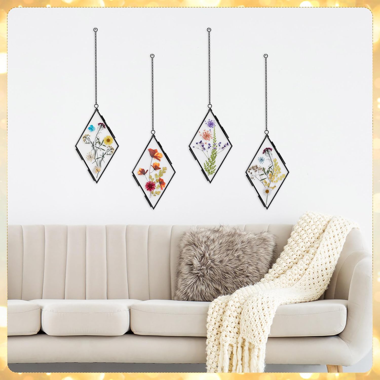 Qunclay 4Pc Floating Glass Frame Rhombus Wall Art Display