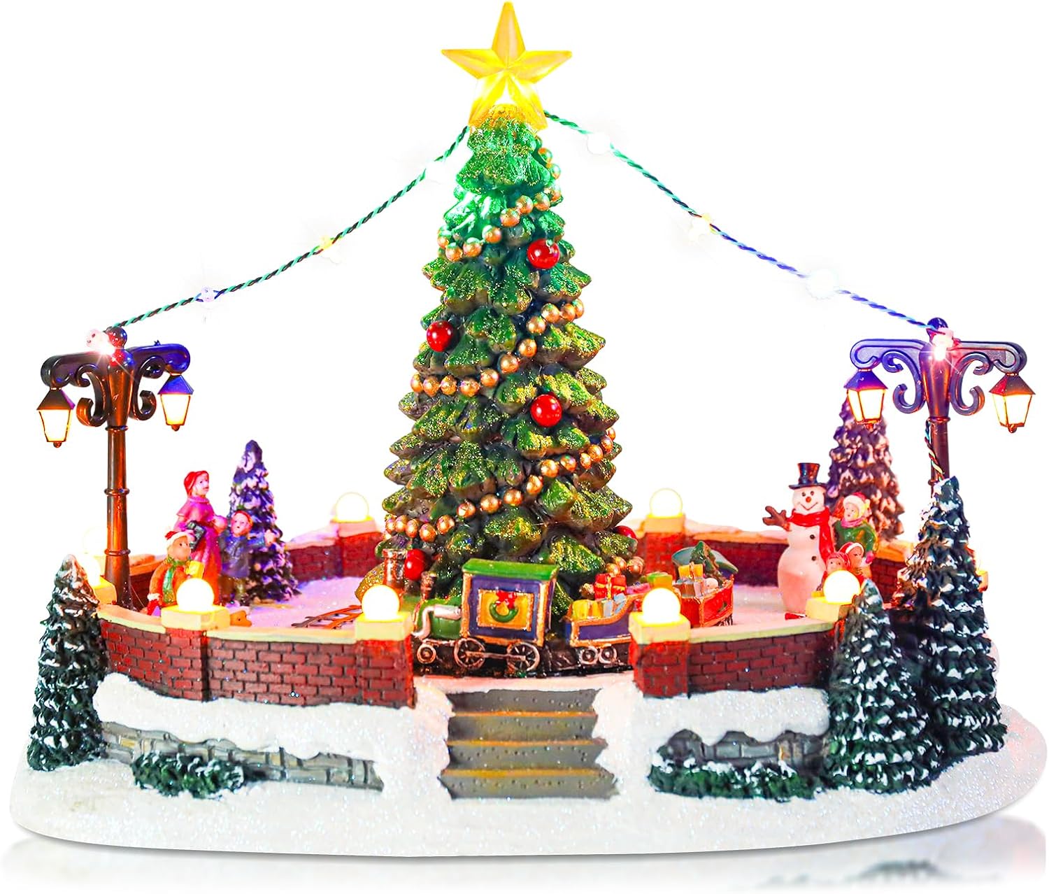 Taman Christmas Village Collectible Buildings with Moving Train and LED Lights