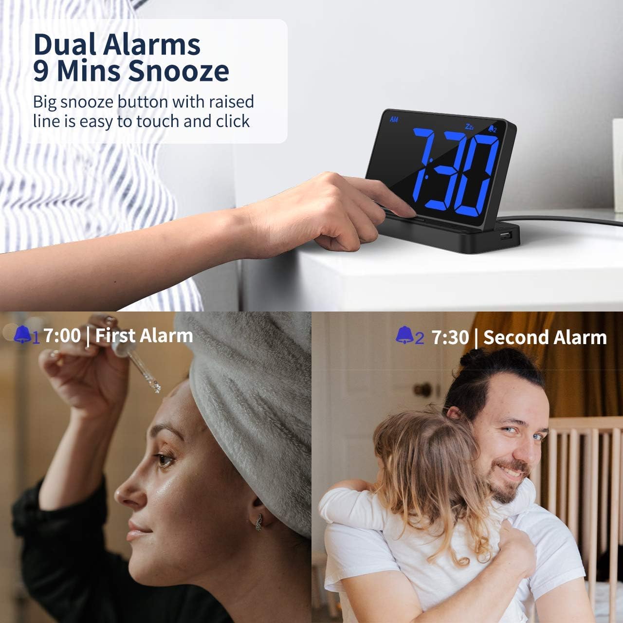 NOKLEAD Digital Alarm Clock with 2 Alarms and Snooze