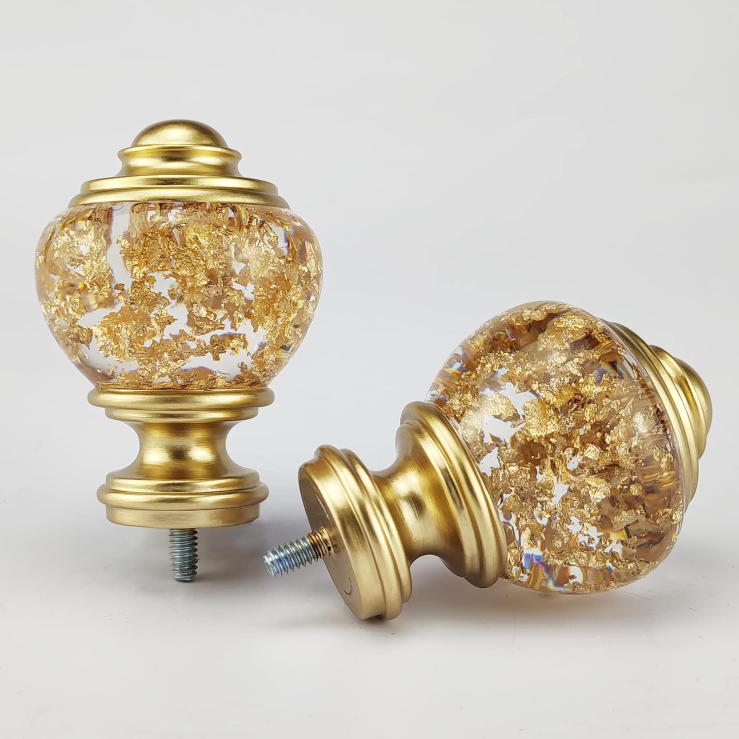 Gold Foiled Clear Curtain Rod Finials Set of 2