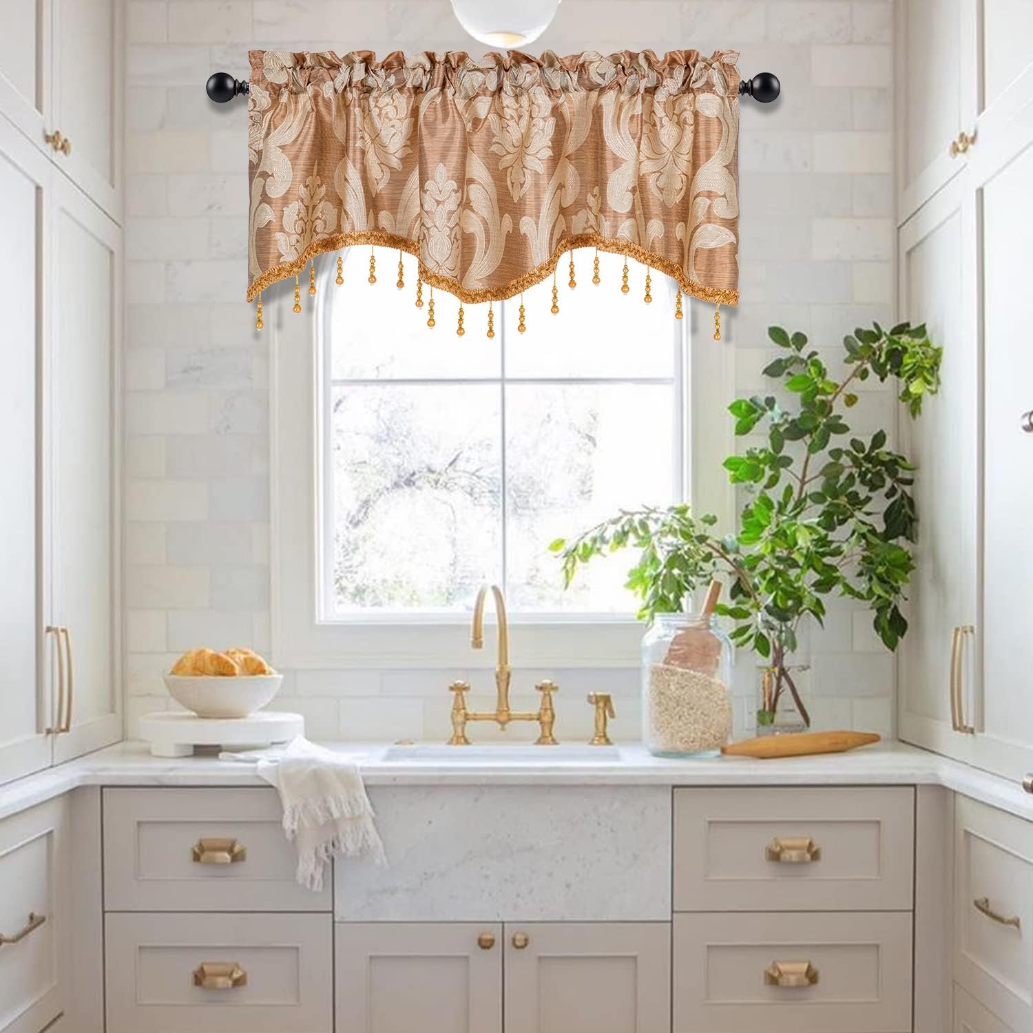 NAPEARL Scalloped Valance Curtains for Living Room and Kitchen Windows
