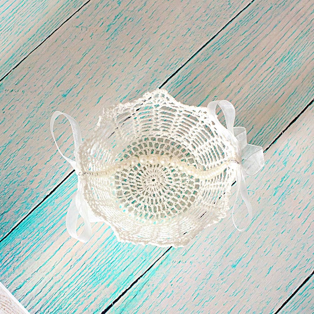Lapuda Ivory Flower Girl Basket with Tulle and Pearls