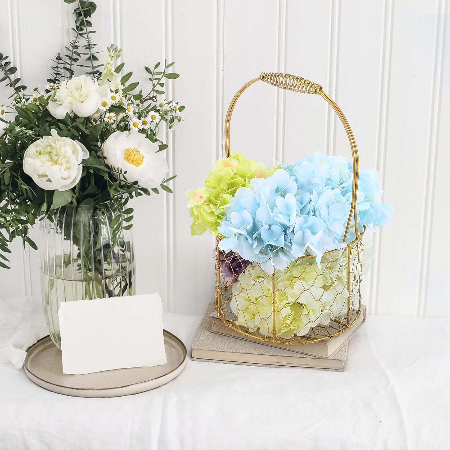 PerGar Golden Metal Flower Girl Basket for Weddings