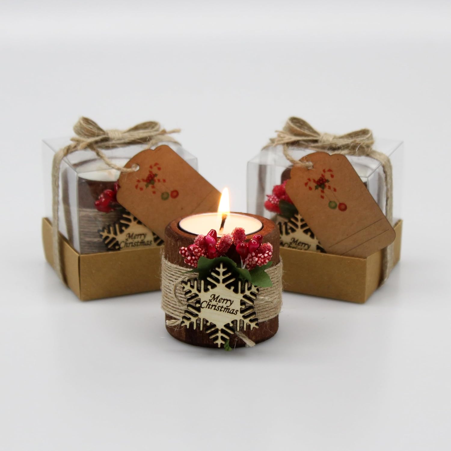 10PCS Handmade Wooden Christmas Candle Holder with Snowflake Design