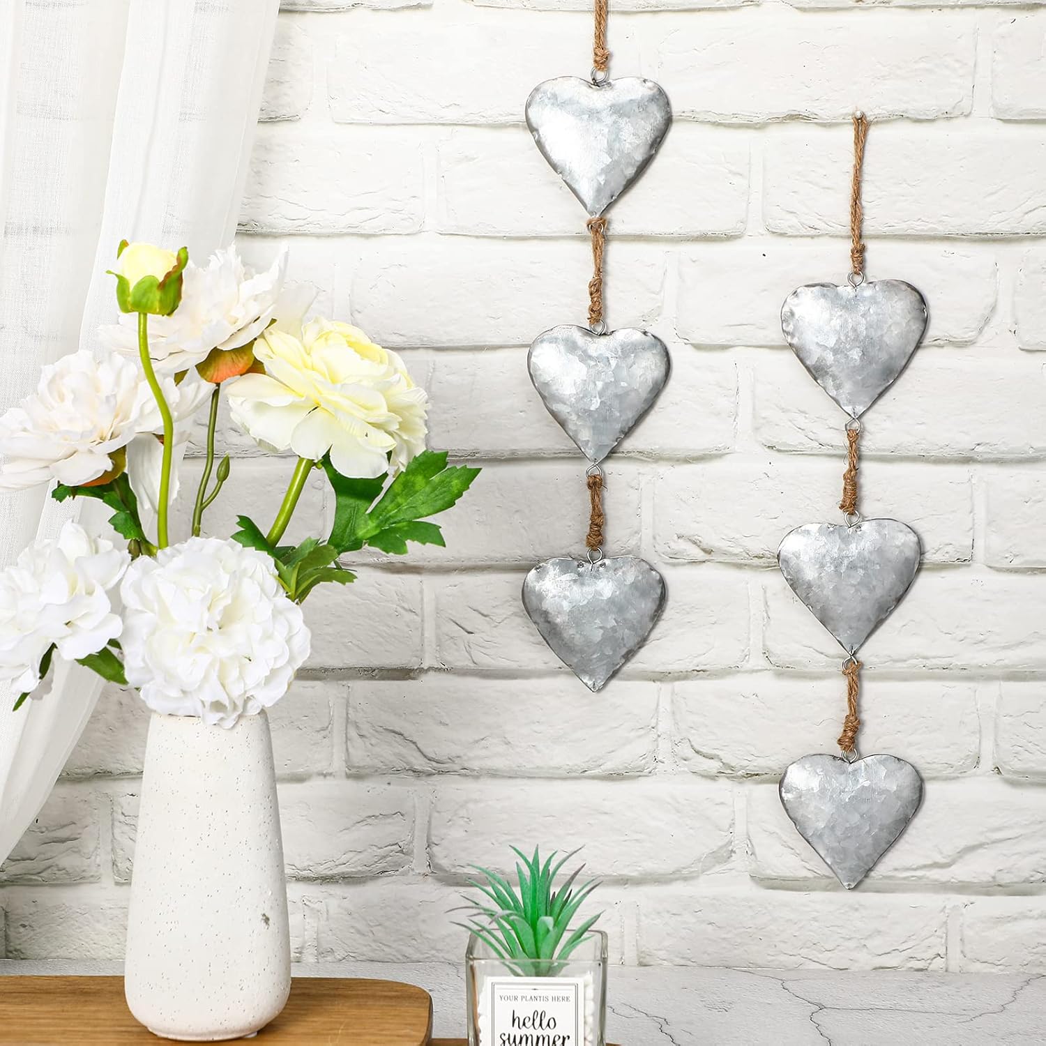 Moxweyeni 2 Piece Silver Metal Heart Wall Decor