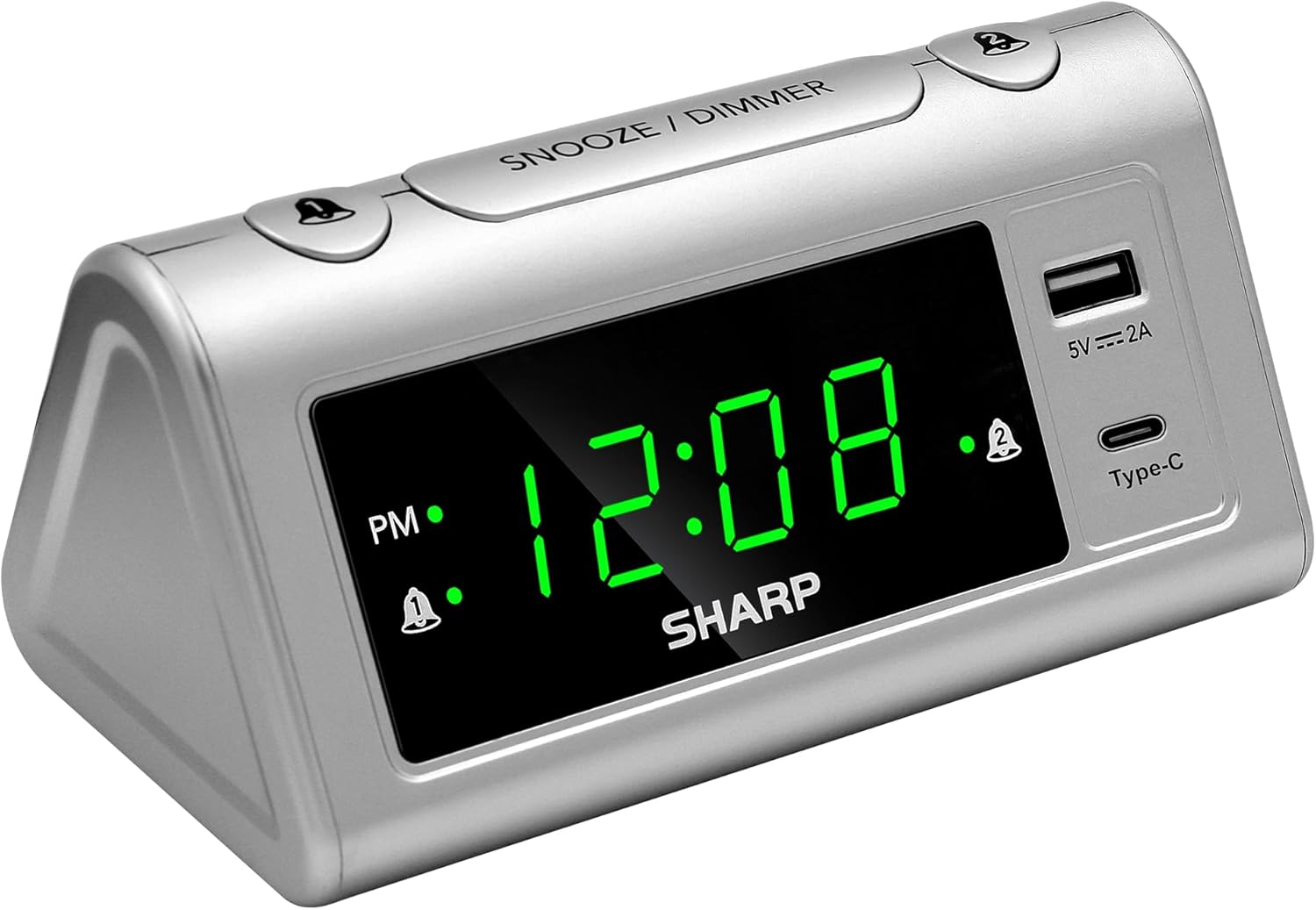 Sharp Alarm Clock with 2 Alarms and USB-C Charging