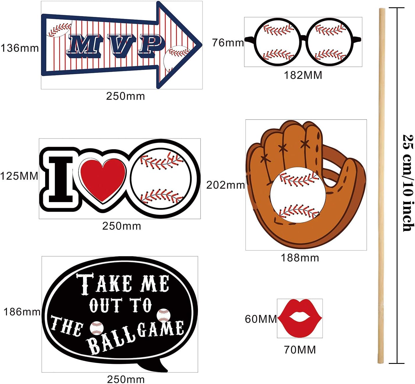 24 Piece Baseball Photo Booth Props Kit for Parties