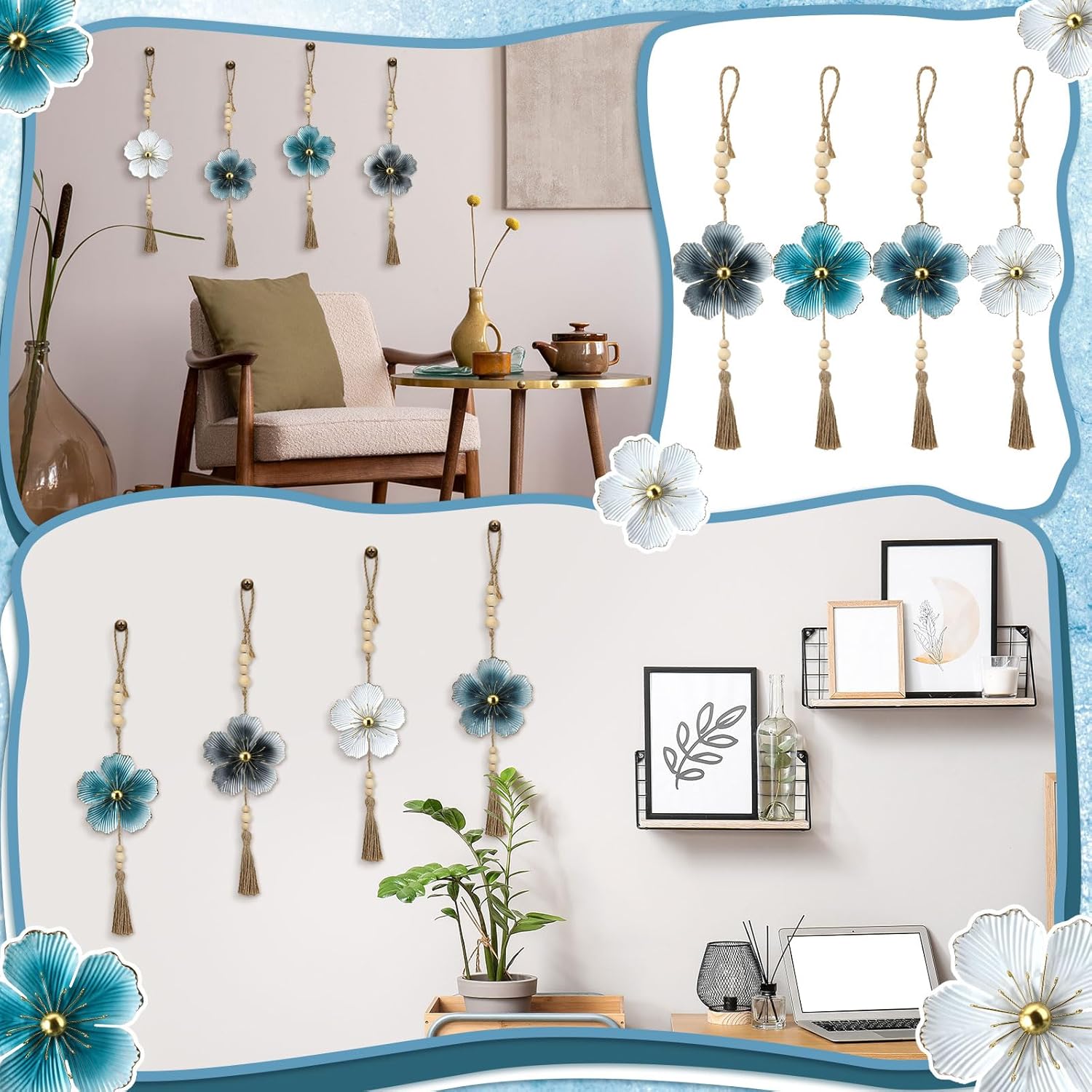 Tandefio 4 Pcs Metal Flower Wall Decor