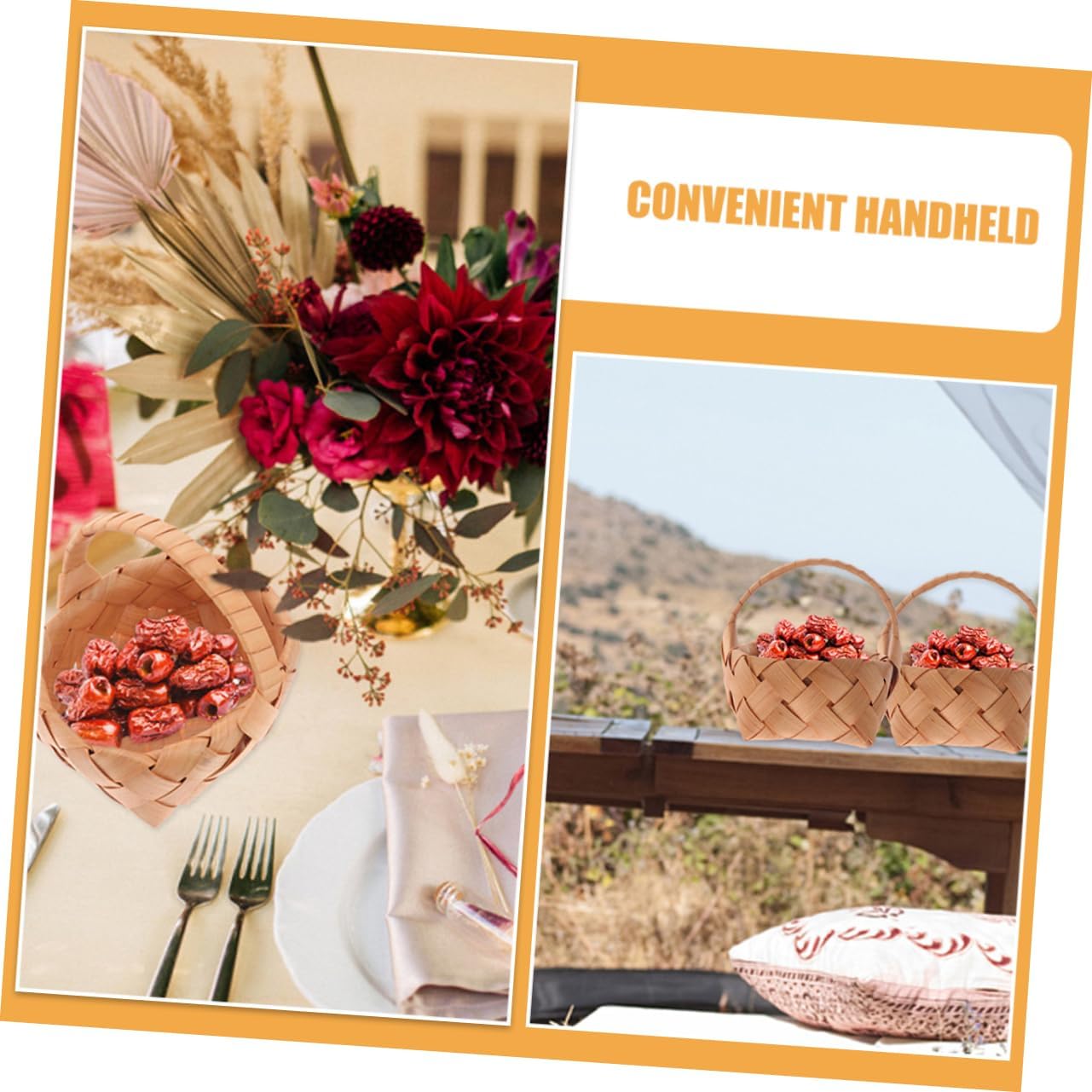 Handheld Wedding Bouquet Basket Set 4pcs Mini Wicker Rattan Baskets
