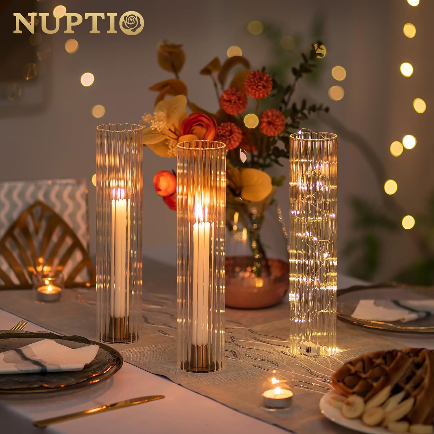NUPTIO Fluted Hurricane Candle Holder 25 x 12 Inches