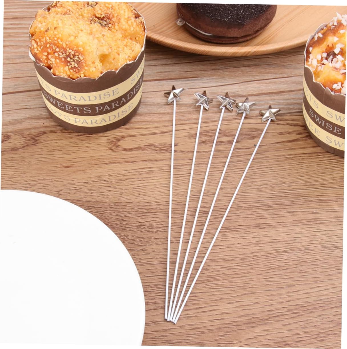 50pcs Silver Five-Pointed Star Cake Toppers for Birthday Parties