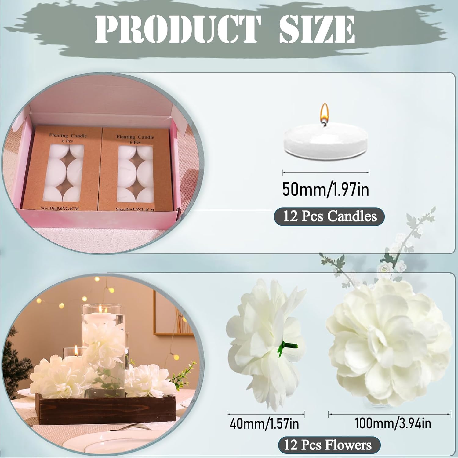 24 Pcs Floating Candles and Artificial Flowers Set
