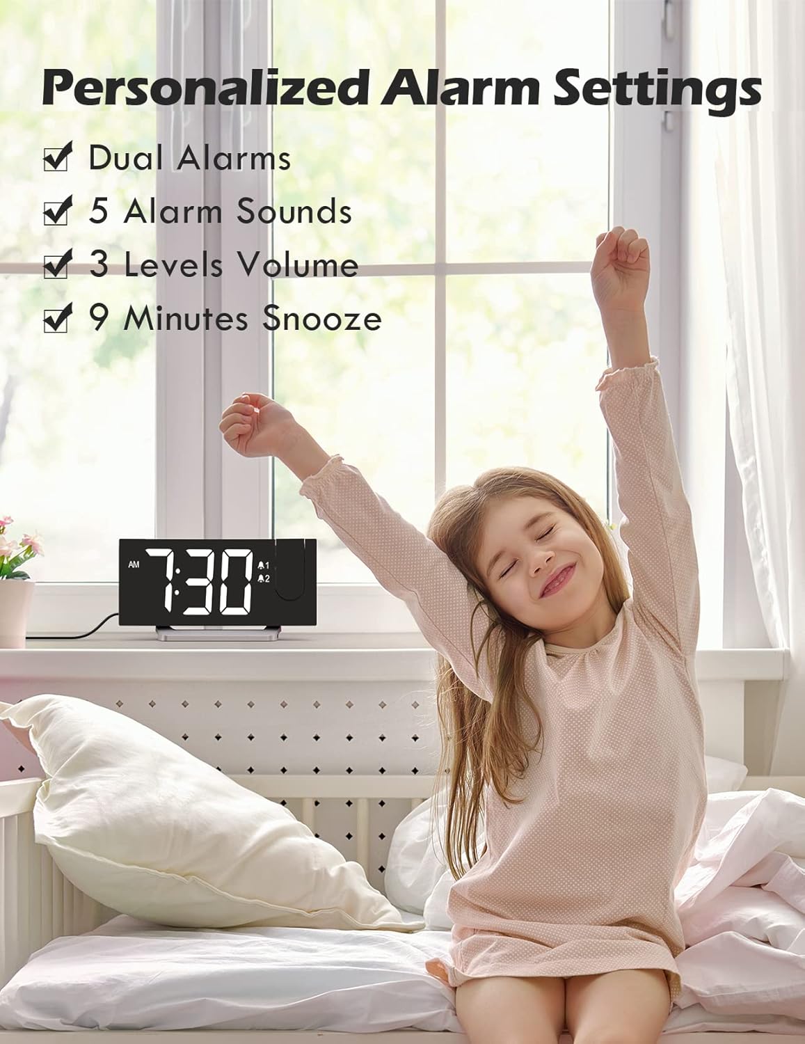 Uptimus Projection Alarm Clock with FM Radio and USB Charging