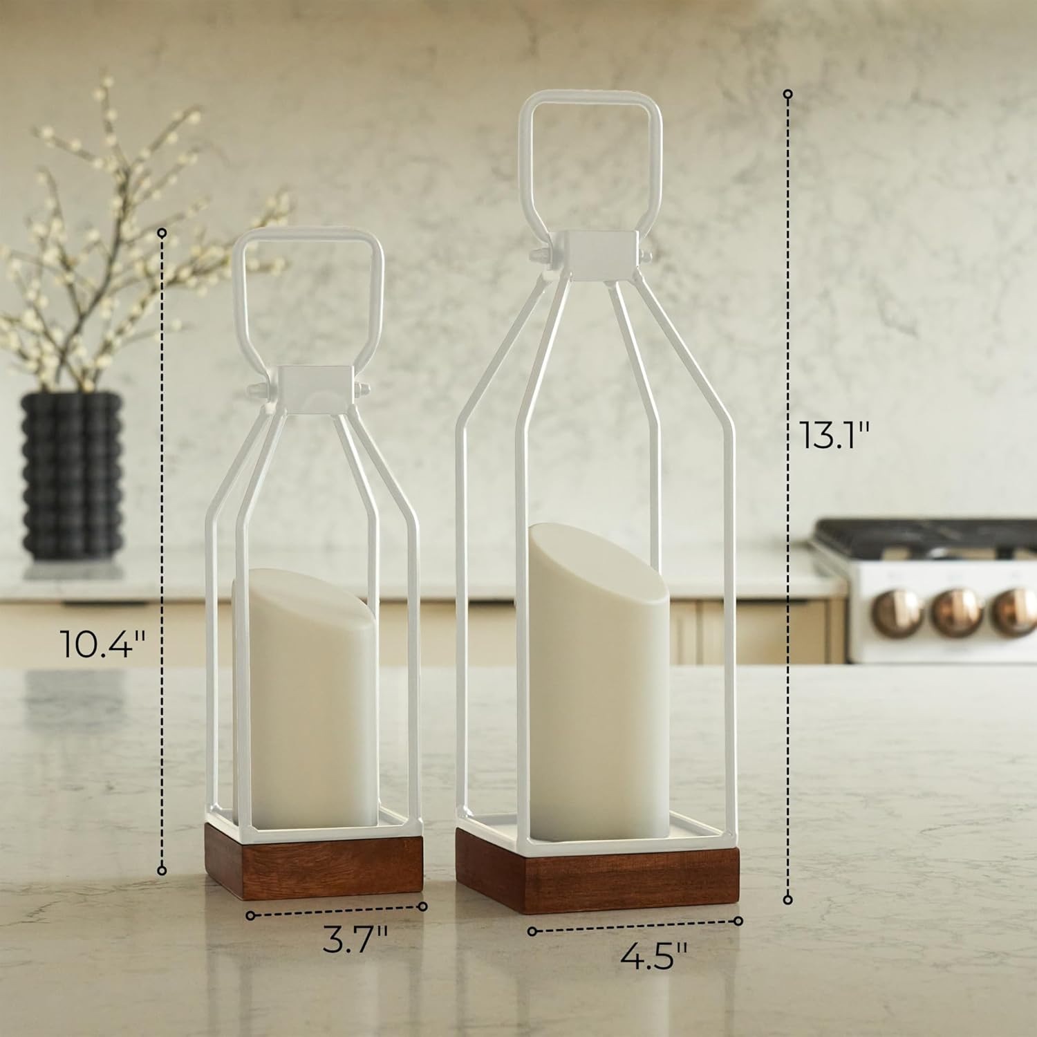 KIBAGA Decorative Lantern Set of 2 Black Modern Farmhouse Style