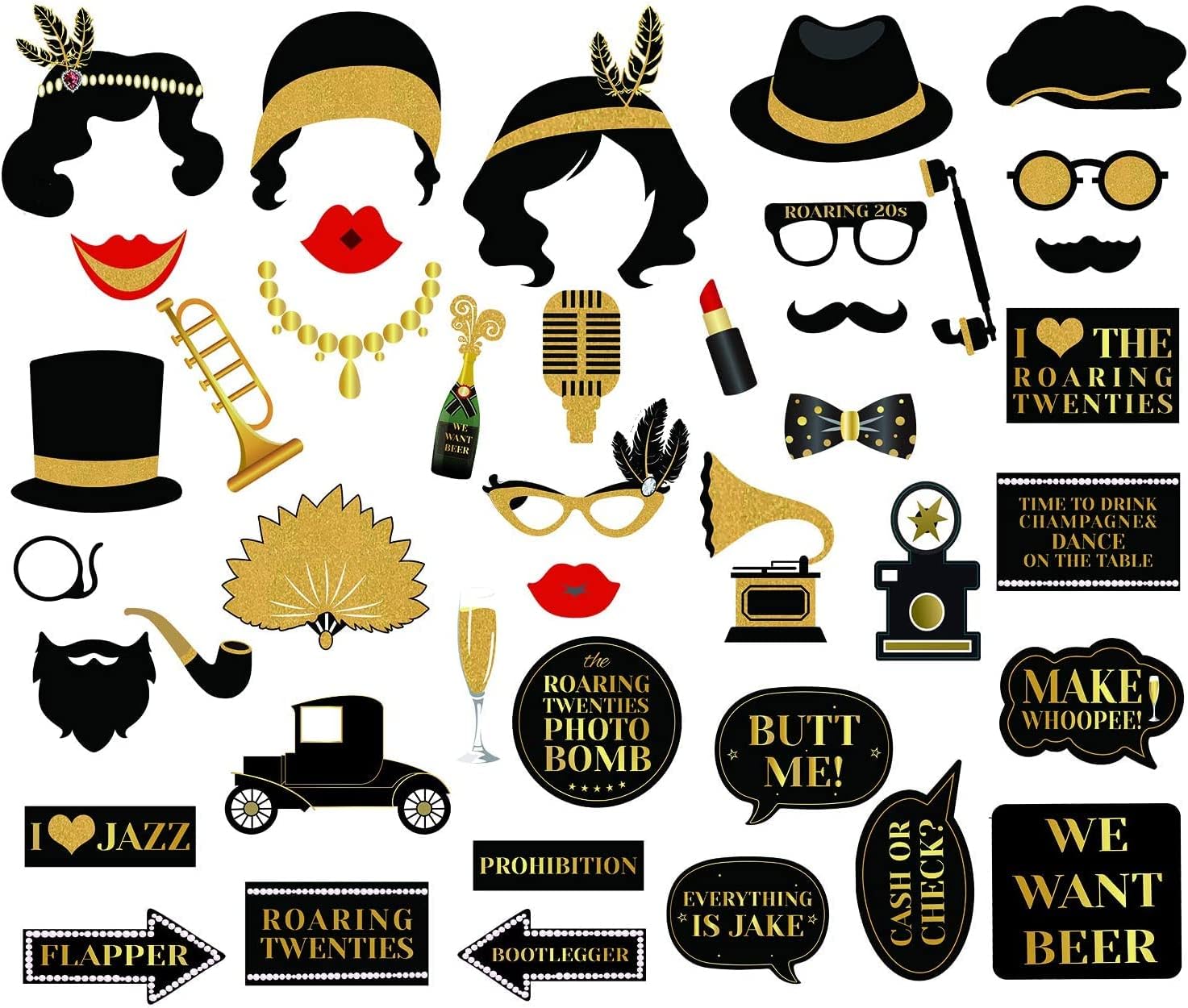 42Pcs 1920s Gatsby Photo Booth Props