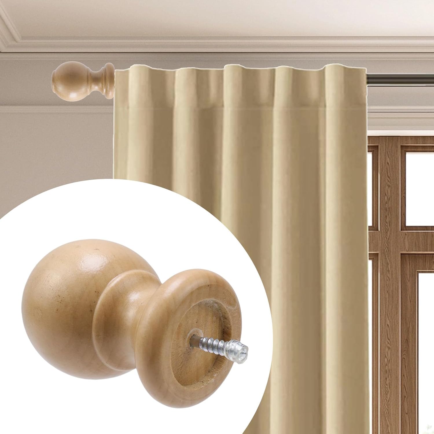 T Tulead Wood Curtain Rod Finials Pack of 2