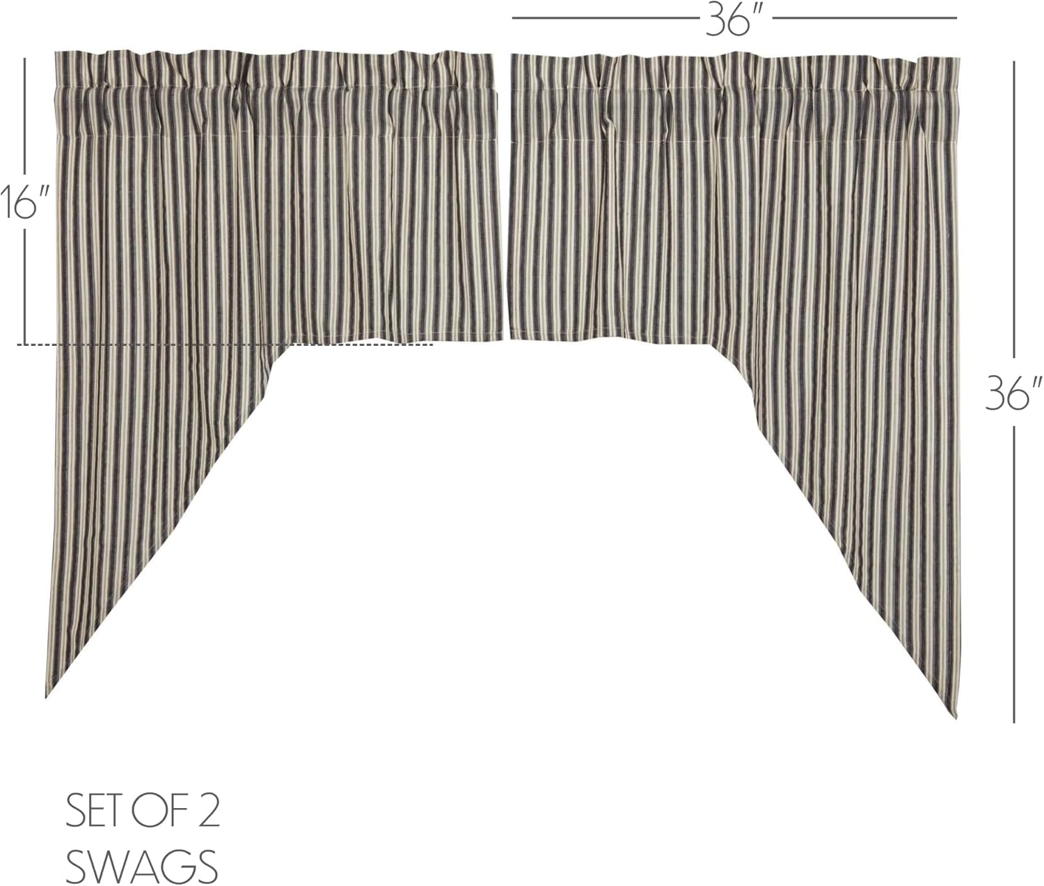 VHC Brands Ashmont Grey Ticking Stripe Swag Curtain Set