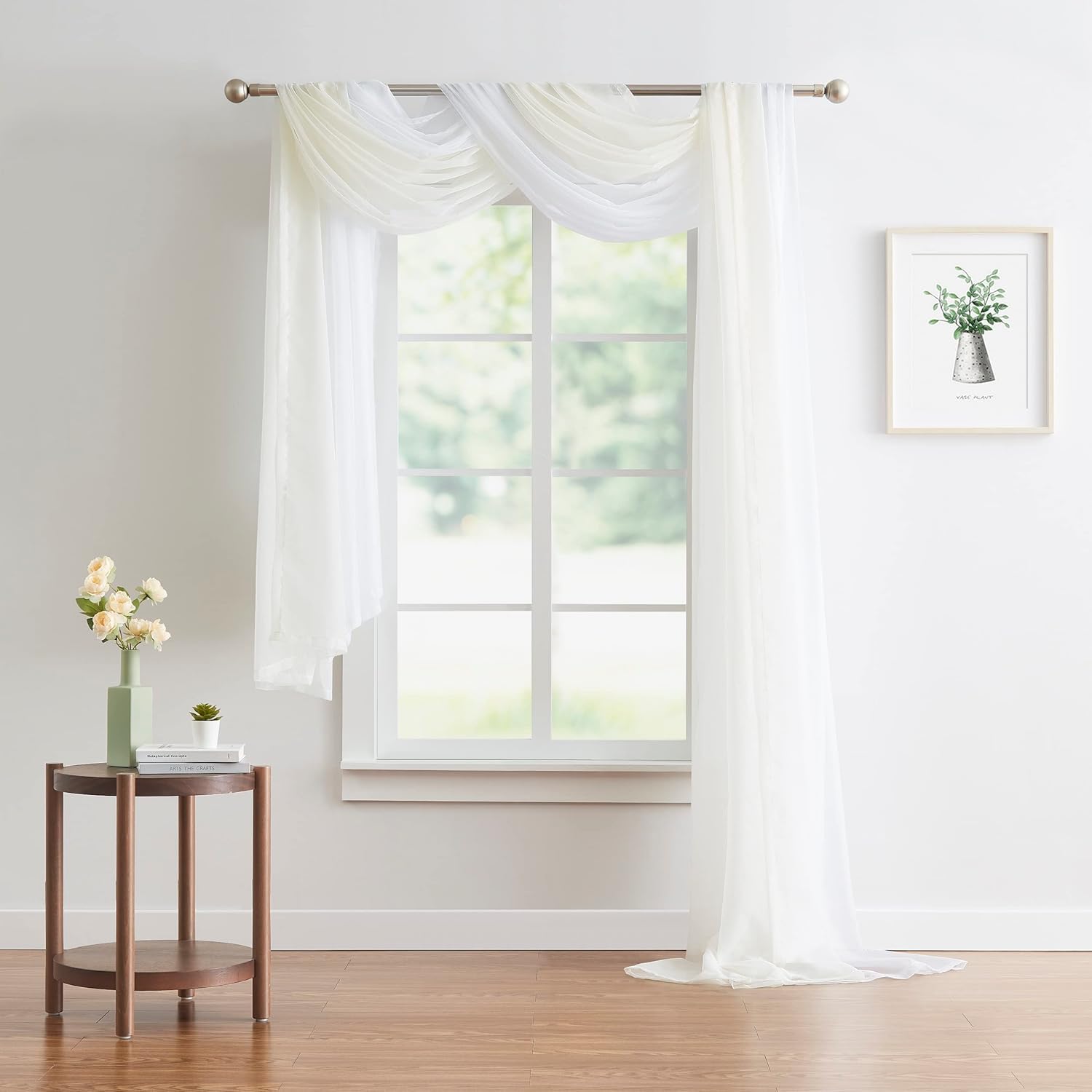 Warm Home Designs 24 Feet Beige Sheer Window Scarf