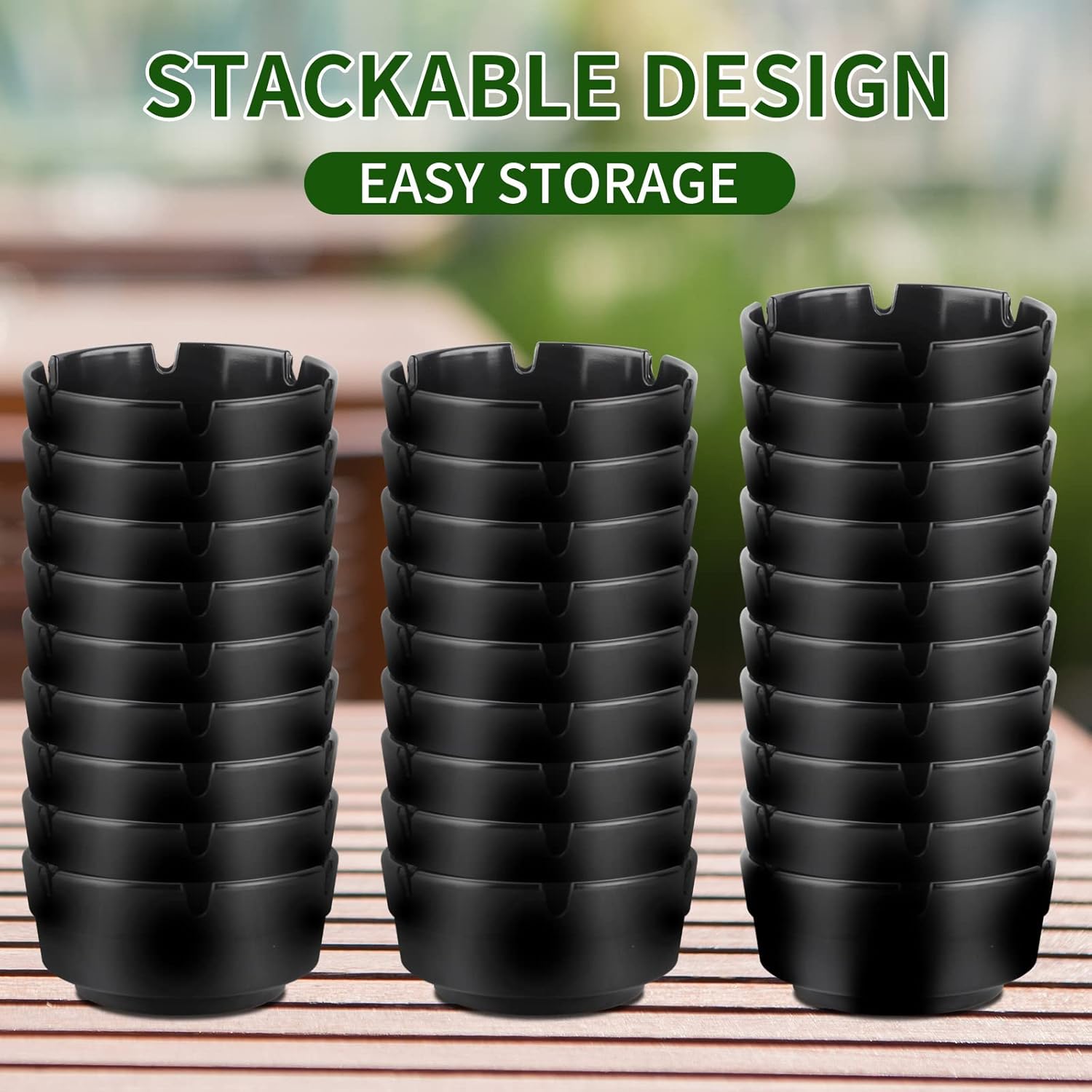6Pcs Stackable Black Ashtray Set for Home and Outdoor Use