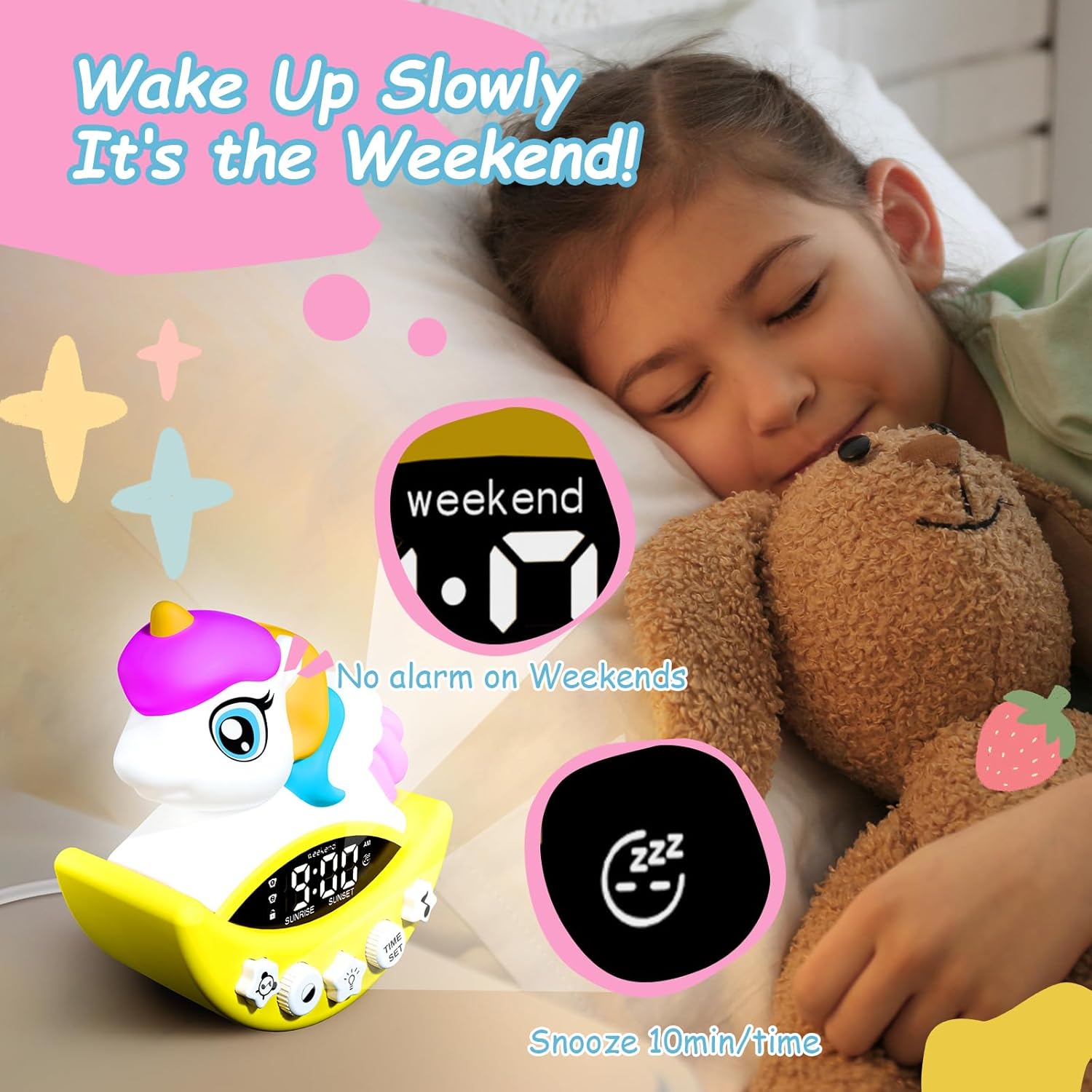 DoliWish Unicorn Alarm Clock with Night Light and White Noise