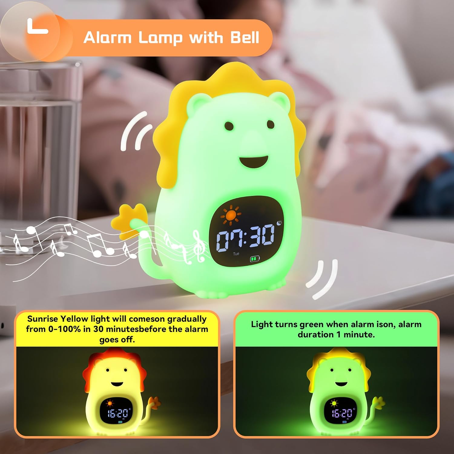 Kids Alarm Clock with White Noise and Night Light
