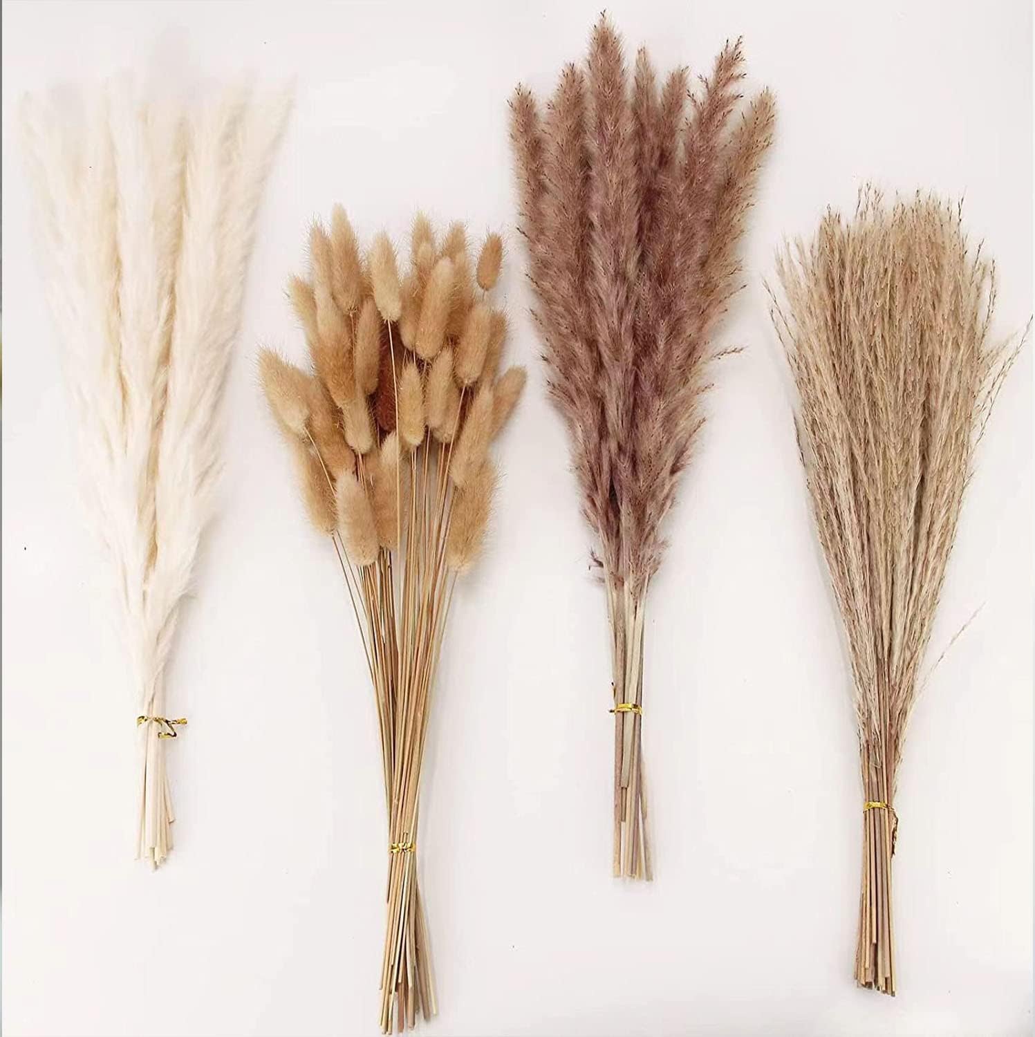Eforcase Dried Flower Bouquet Set - Tan White Pampas Grass and Reed