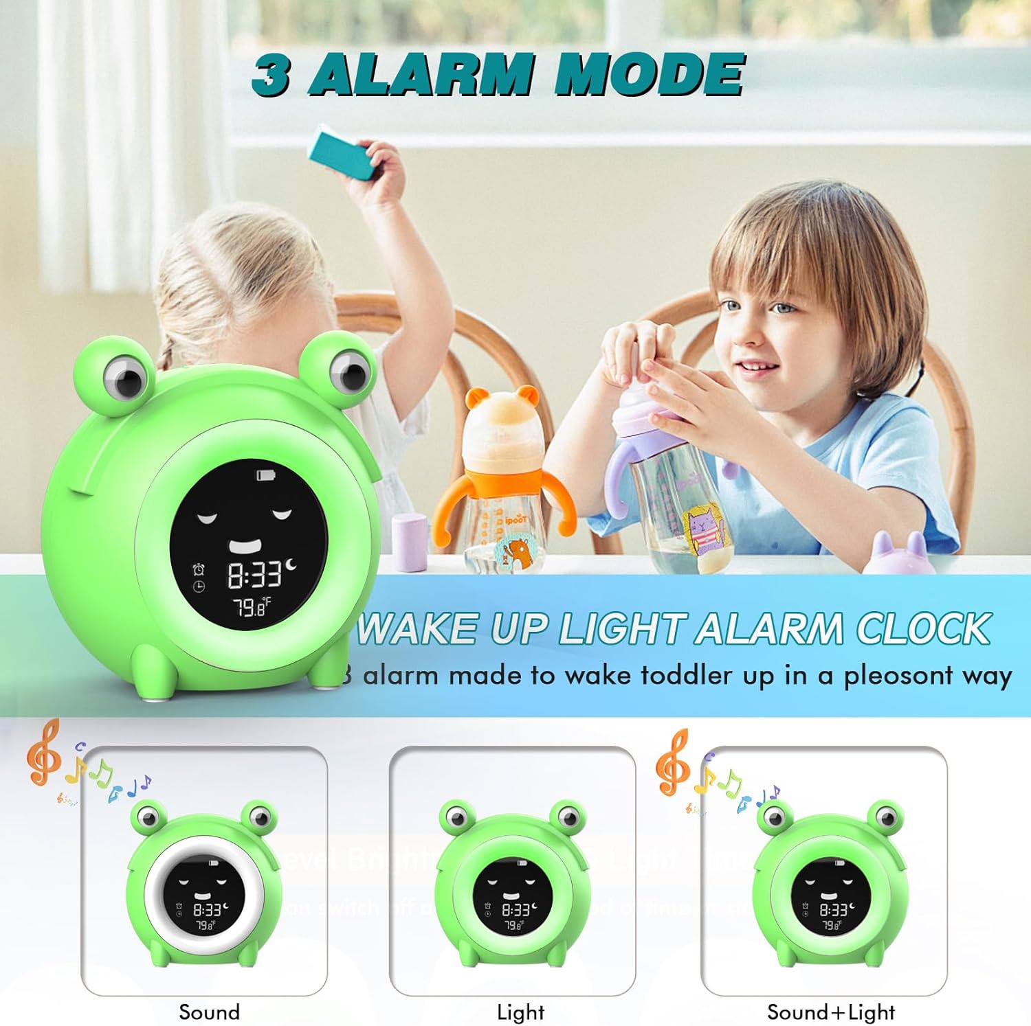 Kids Alarm Clock with Night Light and Sleep Sounds