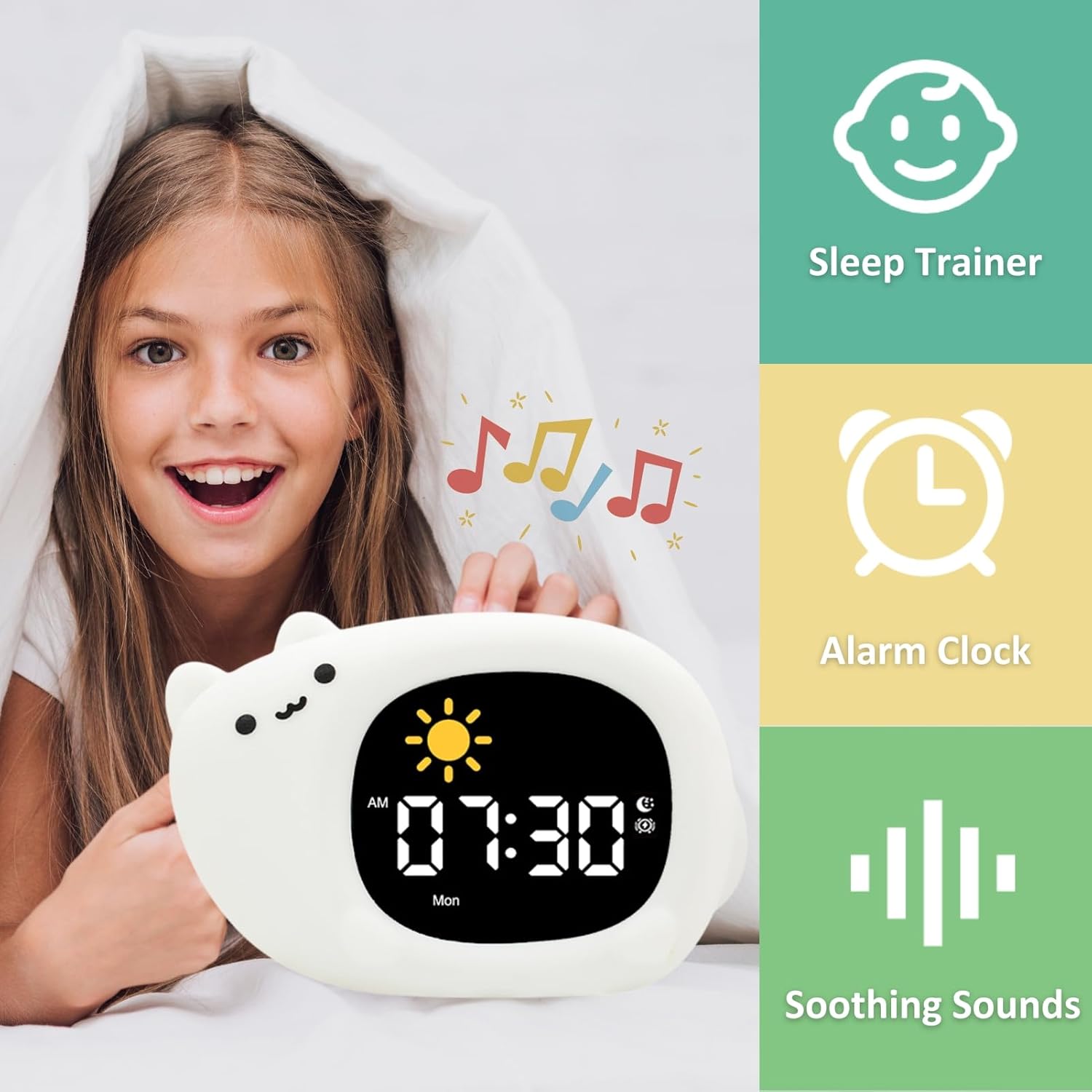 Kids Alarm Clock with Night Light and White Noise