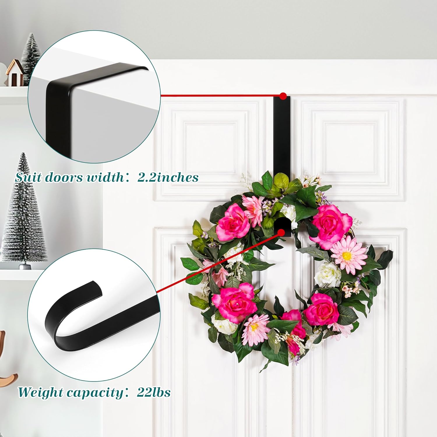 HOOSUN 12 Inch Wreath Hanger Door Hooks