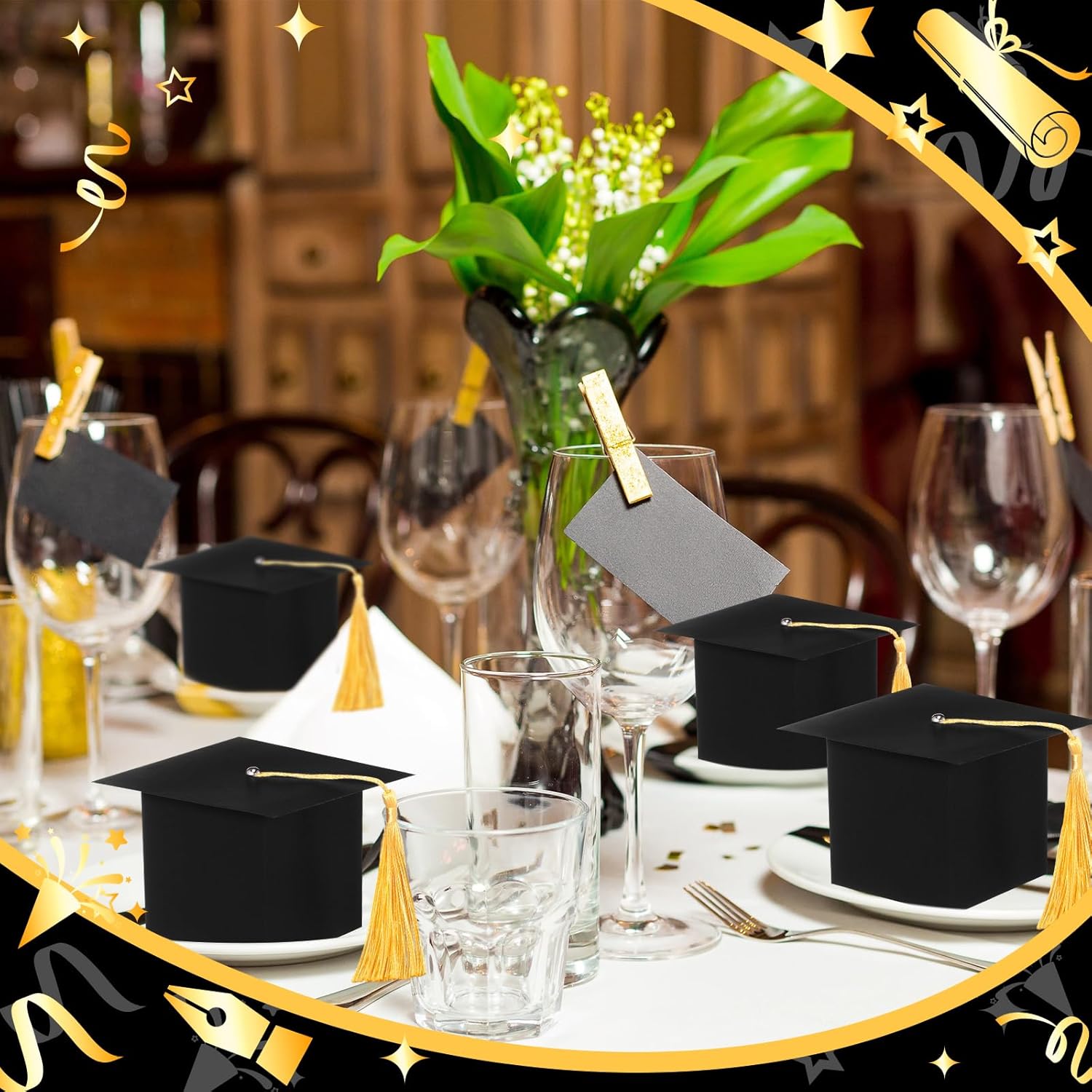 TaoBary Graduation Cap Candy Boxes Set of 12 Black