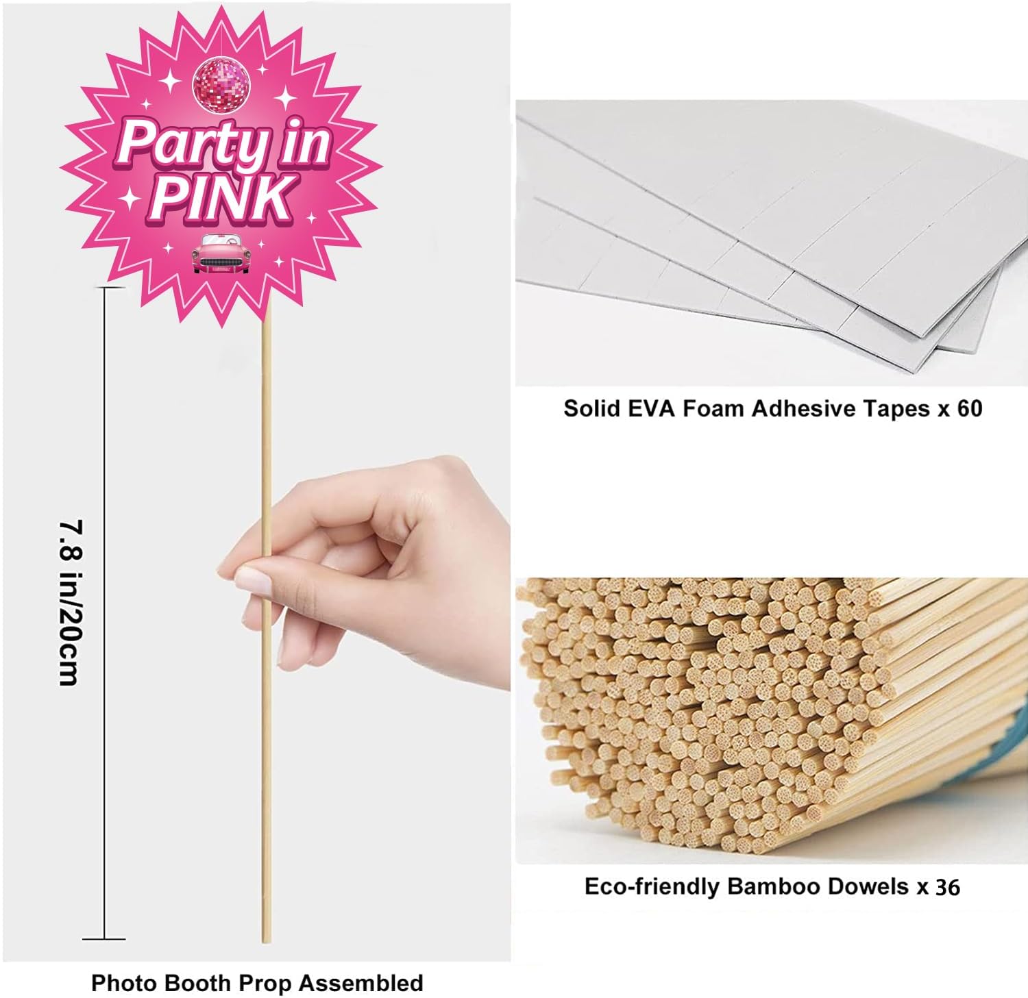 36Pcs Hot Pink Photo Booth Props for Girls Parties