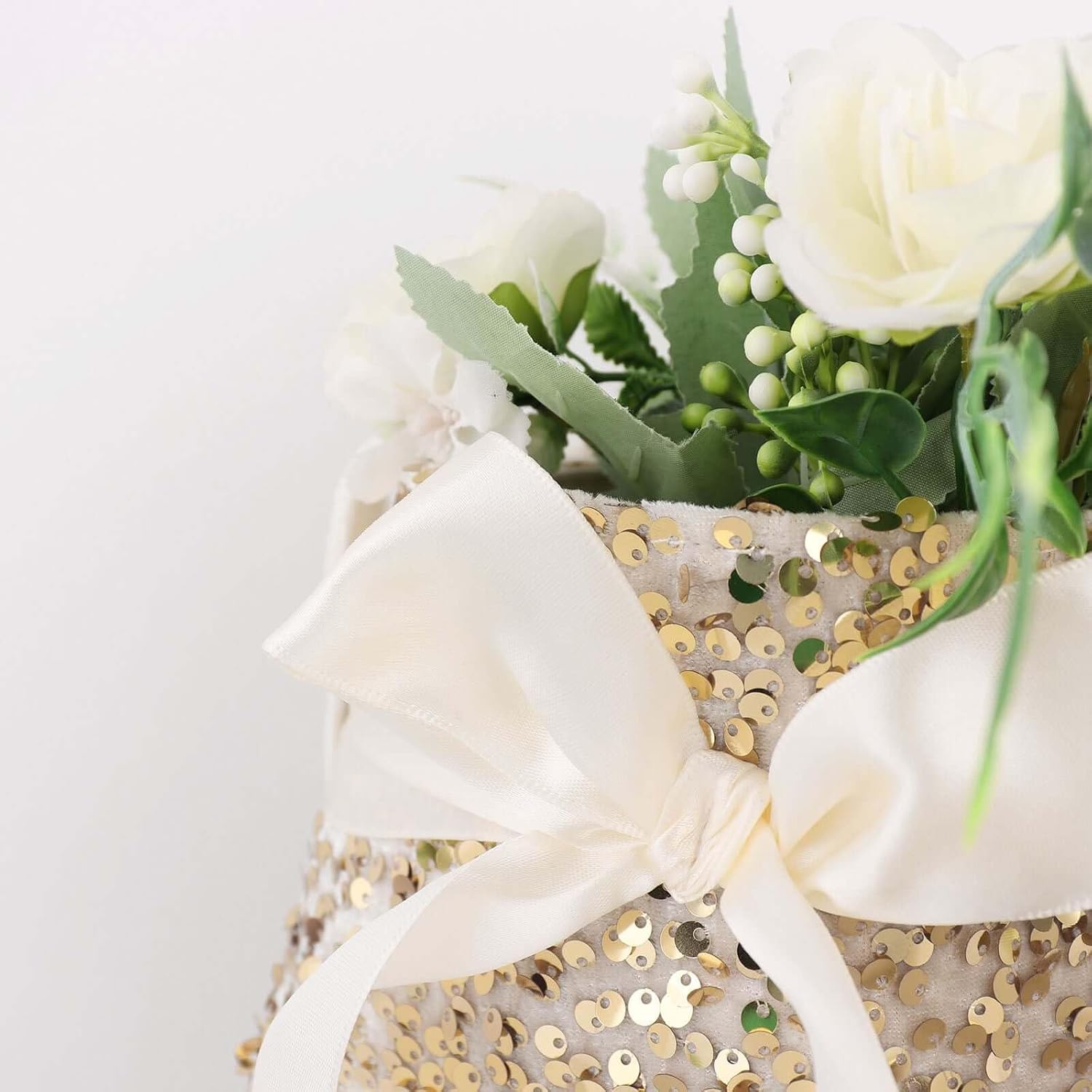 Efavormart Gold Sequin Flower Girl Basket Ring Bearer Pillow Wedding Set