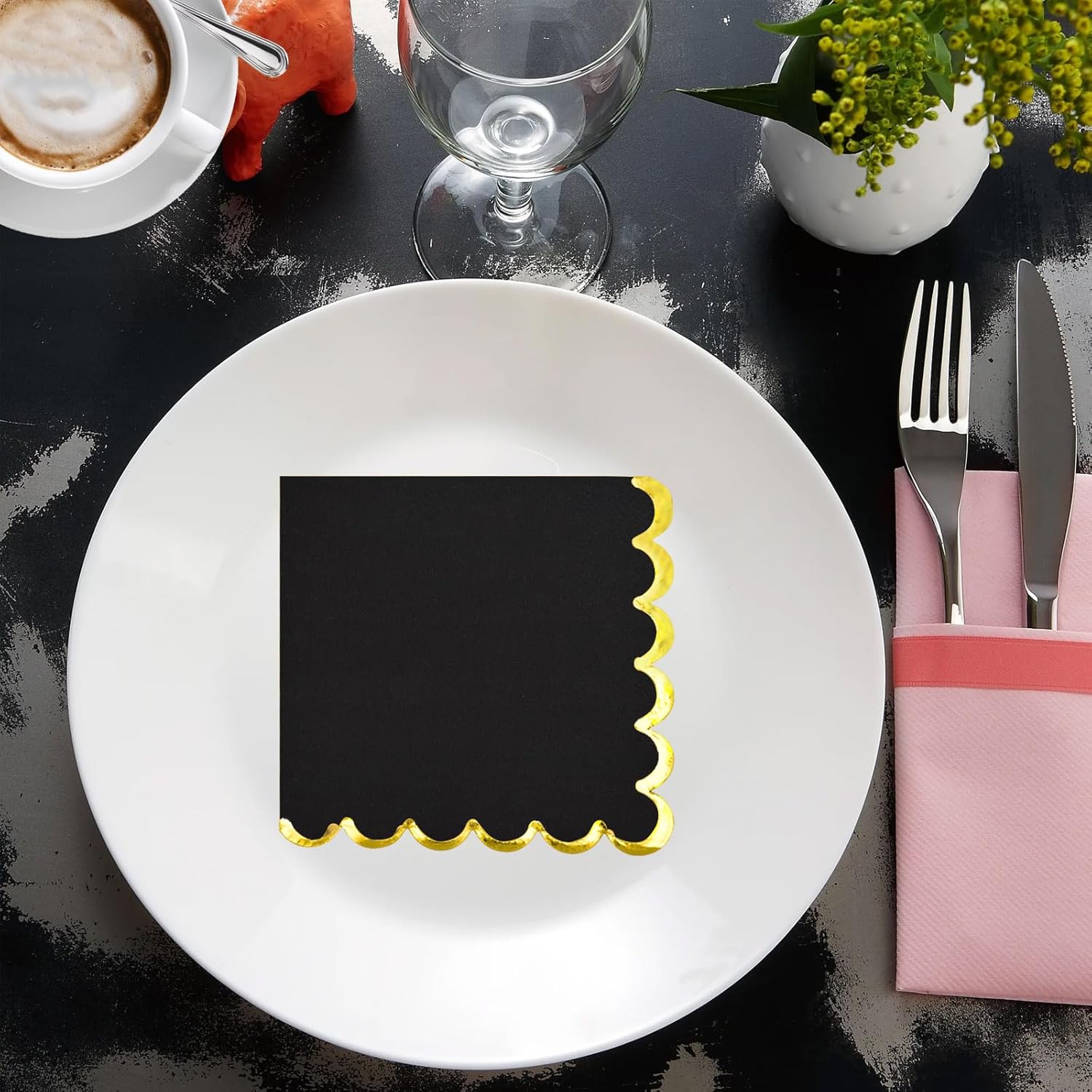 200 Pack Black Gold Foil Cocktail Napkins for Themed Events