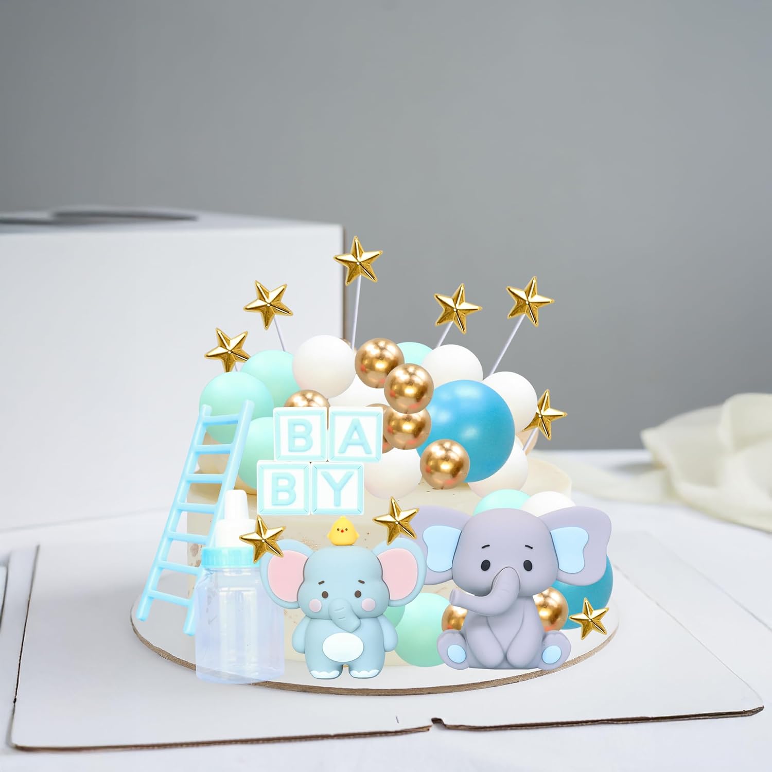 Gyufise 33Pcs Baby Elephant Cake Topper 3D Decorations